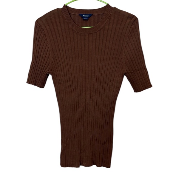 Sabie Ribbed Fitted Brown Blouse. Size M - Picture 1 of 5